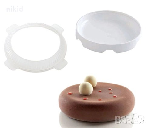 Кръг Кръгла ниска заоблена 2 части тава силиконов молд форма за направа мус желе пай киш десерт кекс