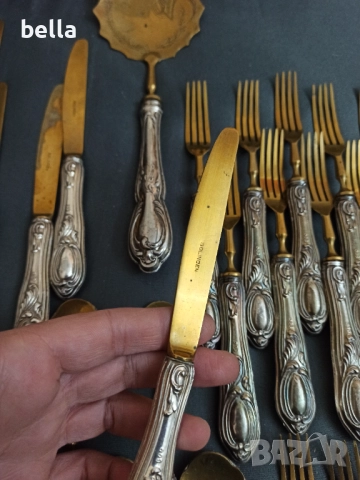 СТАР СРЕБЪРЕН КОМПЛЕКТ ПРИБОРИ С ПОЗЛАТА  -СОЛИНГЕН ,800 ПРОБА, снимка 7 - Антикварни и старинни предмети - 52791492