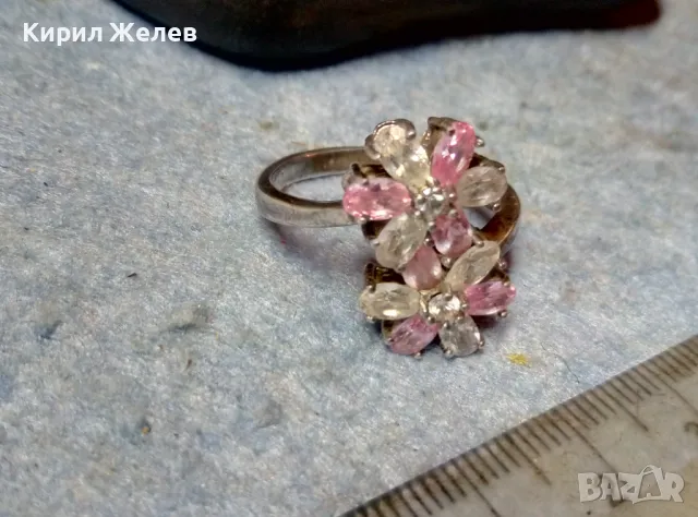 НЕЖЕН ФЛОРАЛЕН СКЪПОЦЕНЕН СРЕБЪРЕН ПРЪСТЕН ЦВЕТЯ РОДИРАНО СРЕБРО 925 с ПЛАНИНСКИ и РОЗОВ КВАРЦ 49727, снимка 9 - Пръстени - 49244551