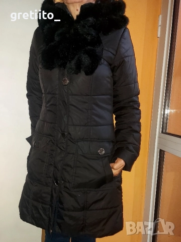 Дълго яке с качулка и пух, снимка 2 - Якета - 52380825