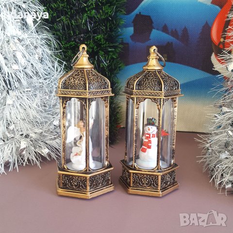 2500 Светещ коледен Led фенер с декорация Ангел и Снежко, 14см, снимка 3 - Декорация за дома - 34546671