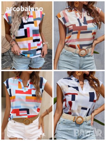Нова дамска риза с V-образно деколте и долман ръкав с географски щампи, 4цвята - 023, снимка 1 - Ризи - 40368026