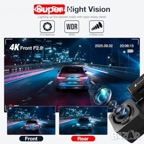 Нова 4K предна и 2.5K задна камера за кола, G-сензор, паркинг режим, снимка 5 - Друга електроника - 52463196