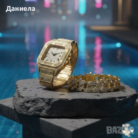 Луксозен комплект часовник и гривна – блясък и стил в едно, снимка 4 - Други - 51932600