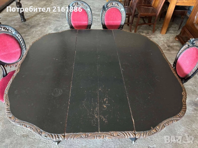 Антикварна маса със шест стола с красива дърворезба , снимка 7 - Антикварни и старинни предмети - 51444397