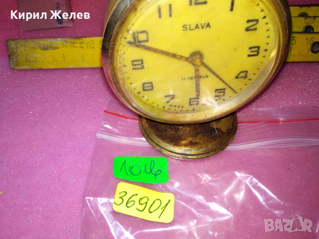 SLAVA MADE in USSR Стар КОЛЕКЦИОНЕРСКИ РУСКИ БУДИЛНИК МЕХАНИЧЕН НАСТОЛЕН ЧАСОВНИК СЛАВА СССР 36901, снимка 3 - Антикварни и старинни предмети - 44536598