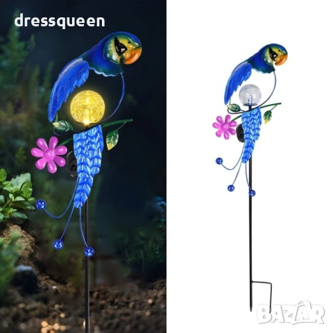 4473 Декоративна градинска фигура "Папагал" със соларна лампа – Син цвят, снимка 6 - Соларни лампи - 54067098