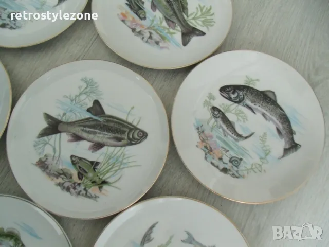 № 7964 стари японски порцеланови чинии - 7 броя   - SAITO JAPAN  - илюстрации - риби  , снимка 4 - Сервизи - 49692250
