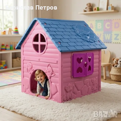 Детска къщичка за игра – Розов приказен дом с отварящи се врати и прозорци, снимка 2 - Играчки за стая - 55972520
