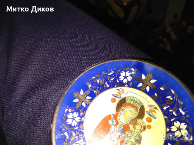 Декоративна чинийка за украса Дева Мария и младенеца гръцка ръчна изработка златно покритие фи 8см, снимка 4 - Декорация за дома - 42704439