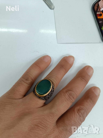 сребърен пръстен със зелен камък, снимка 2 - Други - 44766437