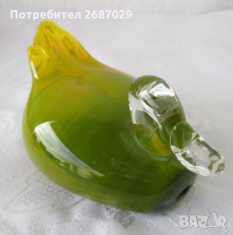 Стъклено преспапие масивна птица патка гъска фигура статуетка и  кутия антика метална, снимка 3 - Статуетки - 29124971