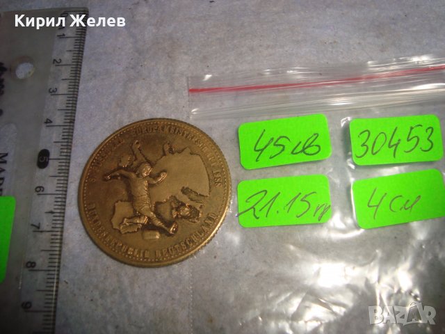 Футбол Европейско Първенство 1988г. 8-на ФИНАЛ ВРАТАР ГЕРМАНИЯ ФРГ ПЛАКЕТ БРОНЗ ПОЗЛАТА РЯДЪК 30453, снимка 2 - Антикварни и старинни предмети - 38152806