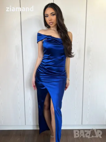 Дълга рокля сатен набрана , снимка 3 - Рокли - 48408285