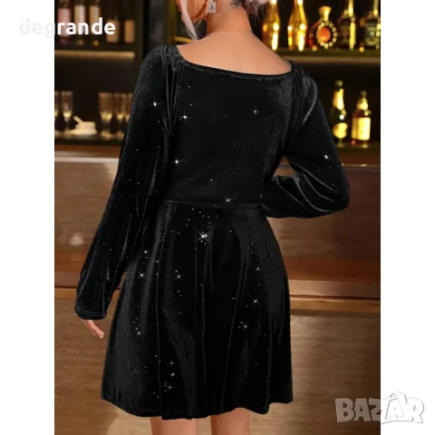 Черна Разкроена рокля от плюш , снимка 3 - Рокли - 51448934