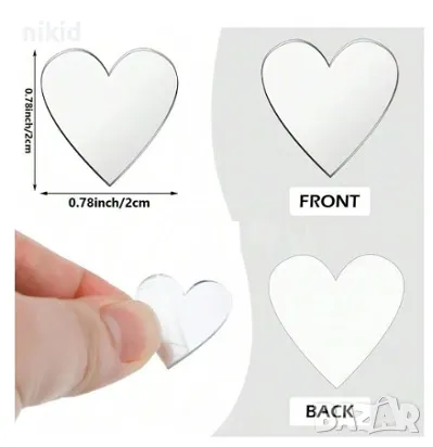 51 бр малки сърца сърце  Огледални акрилни стикери декорация за стена и мебел pvc, снимка 5 - Други - 47857227