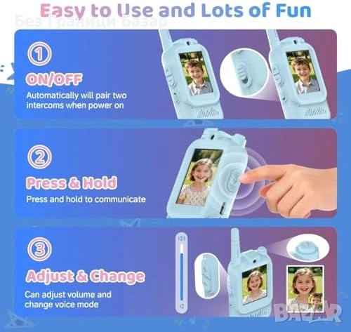 Ново Детско видео уоки-токи с гласов ефект, 300 м обхват, 2 броя комплект, снимка 3 - Други - 53279942