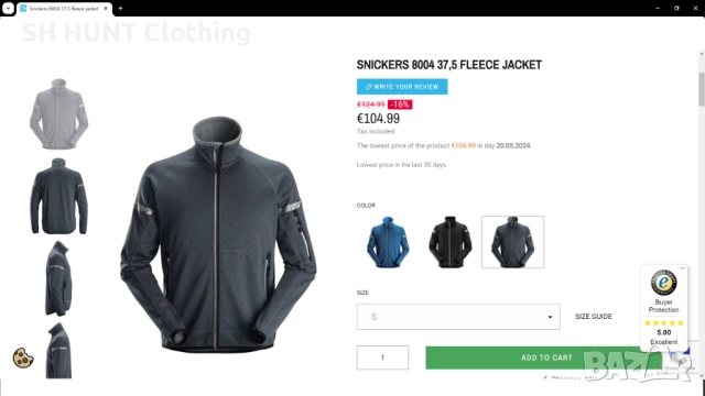 Snickers 8004 37,5 Work Fleece Jacket размер L работна горница W4-156, снимка 2 - Суичъри - 52075948