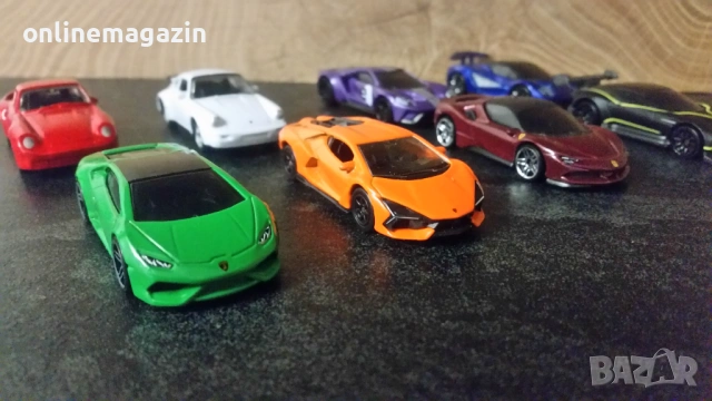 Метални колички : Ferrari,  Porshe,  Lamborghini, Austin Martin, Ford GT,  Lotus 
