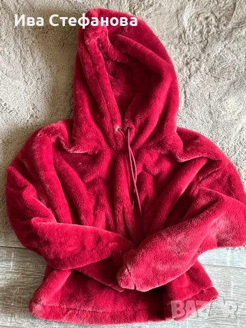 Мек нов гушкав топъл суичър бордо цвят с качулка еко косъм имитира заешка кожа , снимка 4 - Суичъри - 47762348
