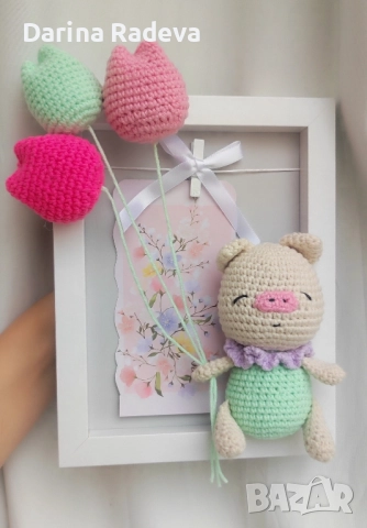 Рамка Прасенце с балони-Амигуруми, снимка 2 - Играчки за стая - 52309053