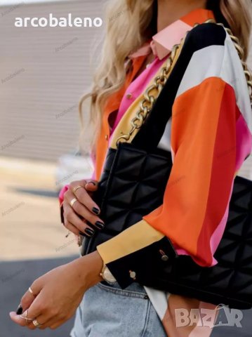 Дамска риза с дълъг ръкав с едноредно закопчаване и щампа, 4цвята, снимка 14 - Ризи - 39165674