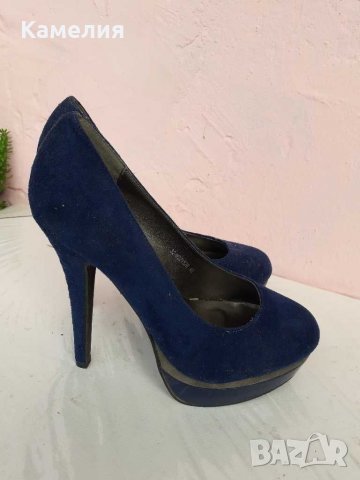 Сини обувки на ток, №38, снимка 1 - Дамски обувки на ток - 29696408