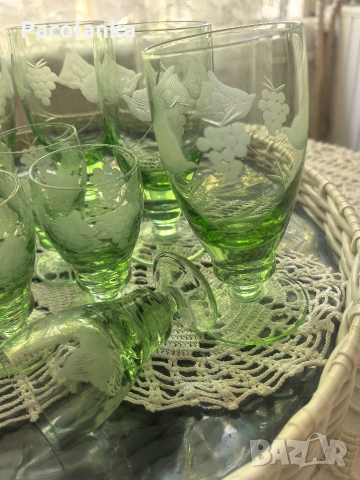ретро чаши зелено стъкло, снимка 3 - Чаши - 54317882