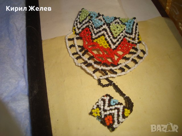 МЪНИСТЕНО ЦВЕТНО ХЕНД МЕЙД АРТ УКРАШЕНИЕ ГРИВНА с ПРЪСТЕН МНОГО ЕФЕКТНО БИЖУ 4575, снимка 2 - Бижутерийни комплекти - 37114880