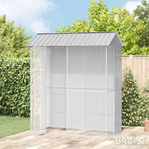 vidaXL Клетка за птици Сив 215 x 110 x 247 см Галванизирана стомана, снимка 2 - За птици - 56147056
