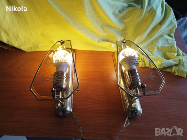 Стенни лампи - 2бр. аплици със златиста основа и стъкло, снимка 15 - Лампи за стена - 40424228