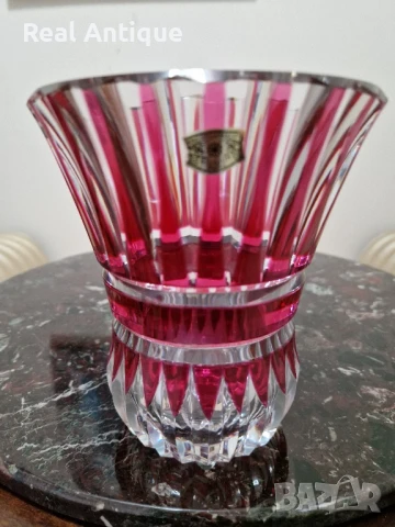 Уникална антикварна колекционерска белгийска кристална ваза Val Saint Lambert , снимка 3 - Вази - 51041547