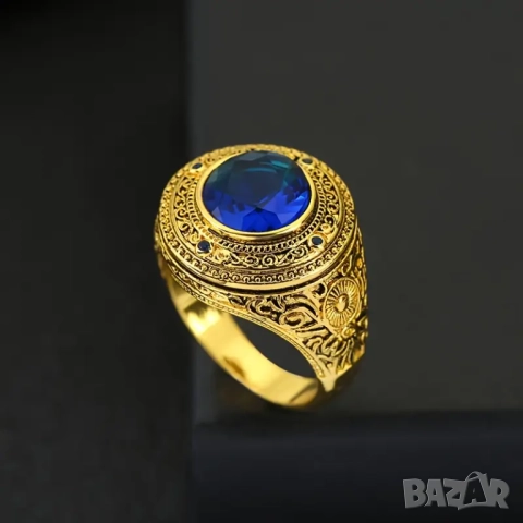 Пръстен в златен цвят, със сапфир, снимка 3 - Пръстени - 43487097
