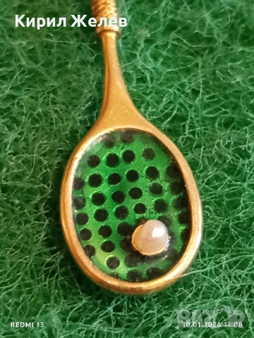 Сребърен медальон във формата на Тенис ракета с Перла красив подарък за спортисти 22057, снимка 3 - Колиета, медальони, синджири - 53051791