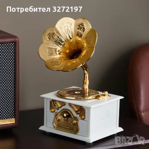 Винтидж Европейски Стил Грамофонна Музикална Кутия-Фонограф с кутия за бижута, снимка 2 - Декорация за дома - 48178785