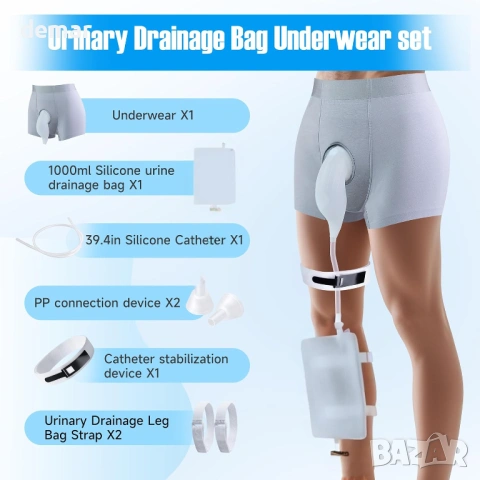 Външен катетър за мъже с подвижна силиконова торбичка за урина 1000 мл, XL, снимка 3 - Други - 53934704