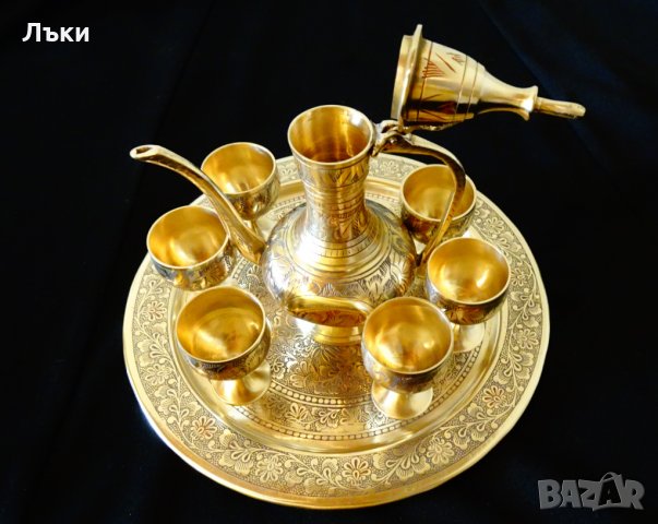 Старинен бронзов сервиз за ракия,клетъчен емайл., снимка 10 - Антикварни и старинни предмети - 31768943