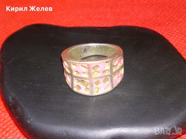 СТАР АНГЛИЙСКИ СРЕБЪРЕН ПРЪСТЕН СТЕРЛИНГОВО СРЕБРО 925 с РЪЧНО РЕЗБОВАН РОЗОВ СЕДЕФ 43768, снимка 5 - Антикварни и старинни предмети - 44613396