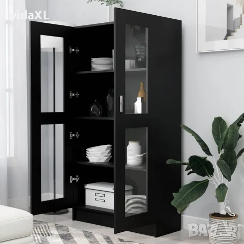 vidaXL Шкаф витрина, черен, 82,5x30,5x150 см, инженерно дърво, снимка 3 - Секции и витрини - 56147848