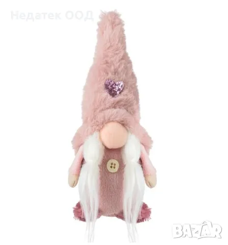 Коледна декоративна украса Гном, Розов, 18 см