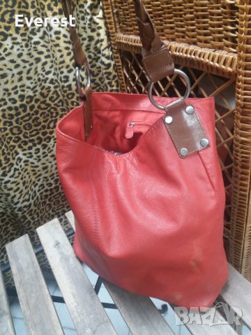 ПРОМО! Естествена кожа чанта, голяма червена, тип ТОРБА, снимка 1 - Чанти - 31573722