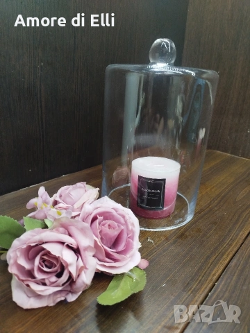 Висок стъклен купол (Cloche) – 26 см, за декорация на свещи и сладкиши, снимка 2 - Прибори за хранене, готвене и сервиране - 53918712