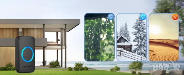 TECKNET Безжичен звънец, водоустойчив двоен стенен комплект безжичен звънец за врата с обхват 400 м, снимка 3 - Вентилатори - 48358125