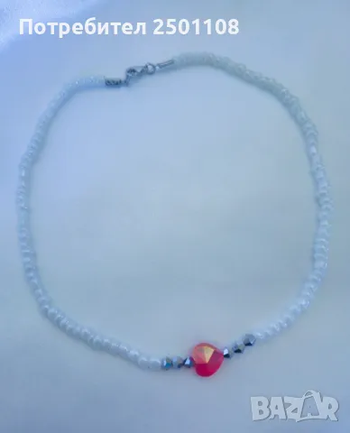 Перлено колие с червено сърце, снимка 3 - Колиета, медальони, синджири - 49548232