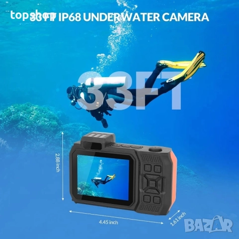 Нова 4K Подводна камера 33 FT Водоустойчива камера с два екранa Вградена батерия 2500 mAh 48MP..., снимка 2 - Камери - 51597988