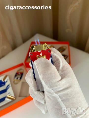 Луксозен подаръчен комплект за пури – пепелник, запалка и резачка, снимка 7 - Запалки - 53028087