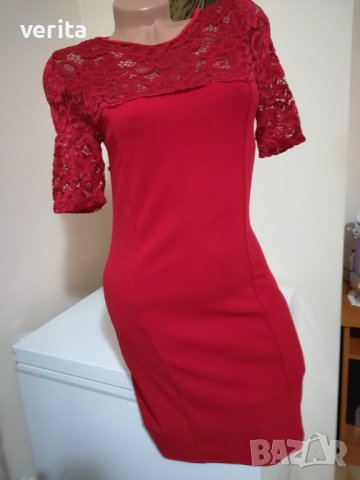 Червена рокля с дантела, снимка 5 - Рокли - 37275374