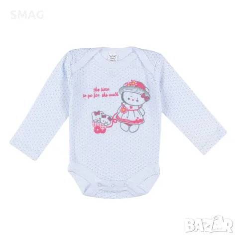 Бебешко памучно боди за момиче Бяло сребристо блясък на точки Плюшени мечета S_1170703