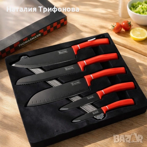 Комплект ножове Goldmann GM 5259, 5бр. с магнитна релса, Незалепващо покритие, Кутия, снимка 6 - Прибори за хранене, готвене и сервиране - 54169532