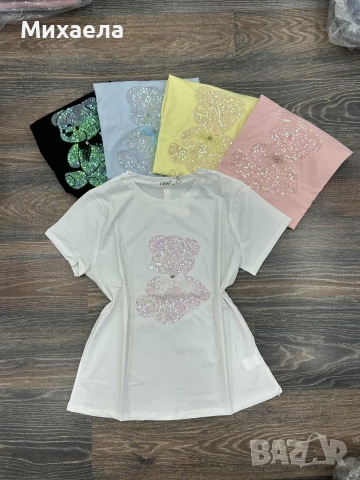 Дамски тениски с мече апликация - няколко цвята - 18€, снимка 2 - Тениски - 53294277